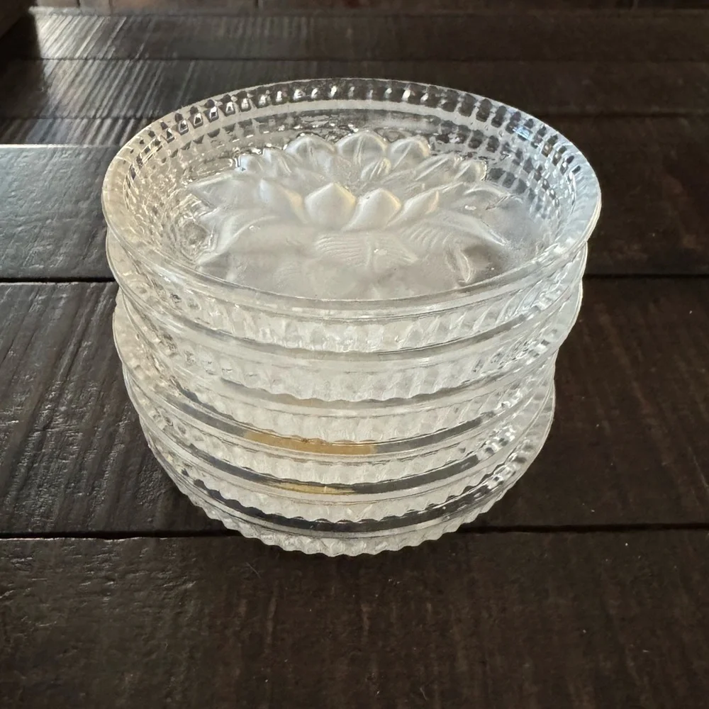 Set of 6 Lead Crystal‎ Lotus Coasters West Germany Vintage Glass Drink Bar Cart